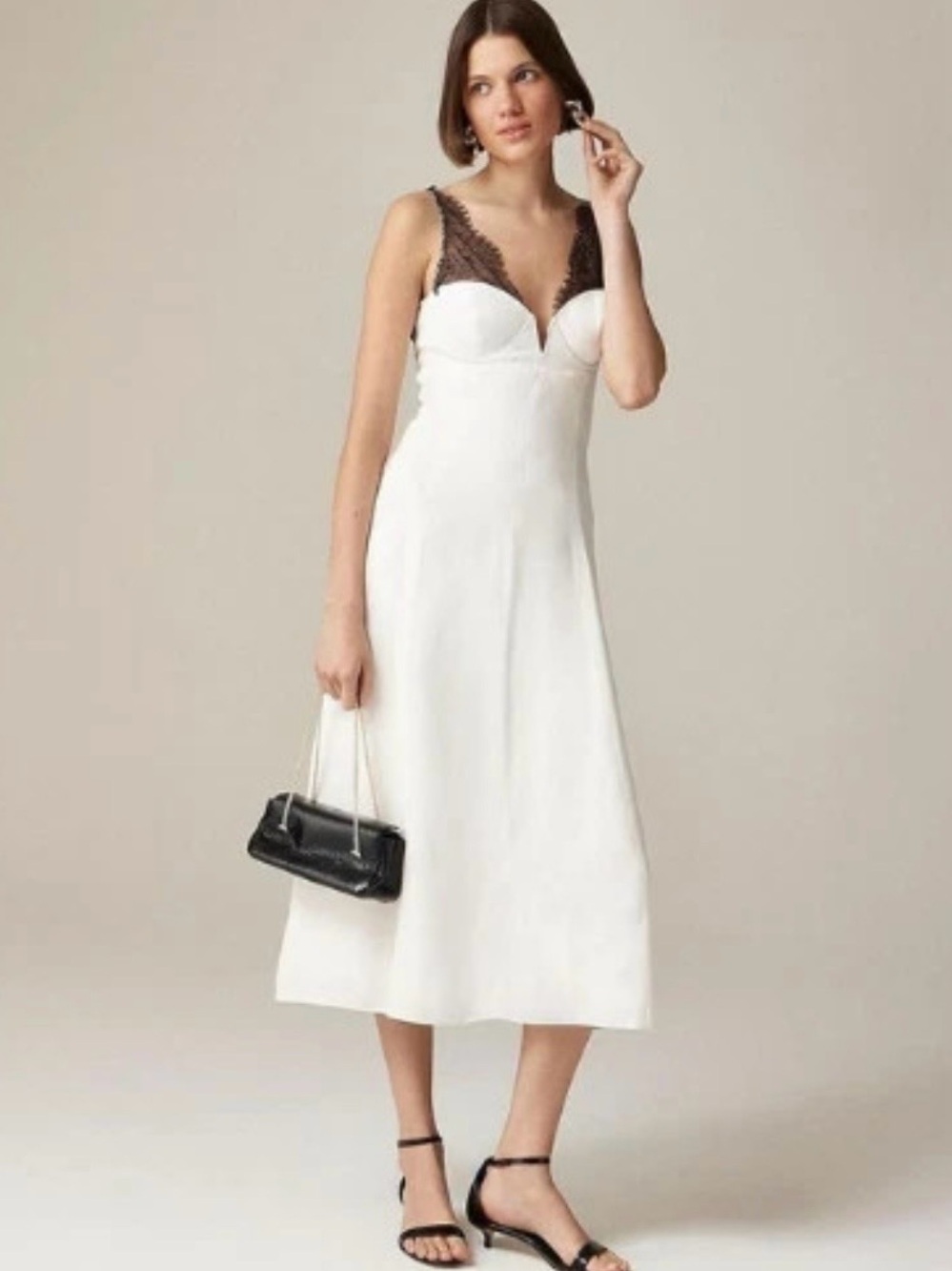 J. Crew White Midi Dress with Black Lace Straps